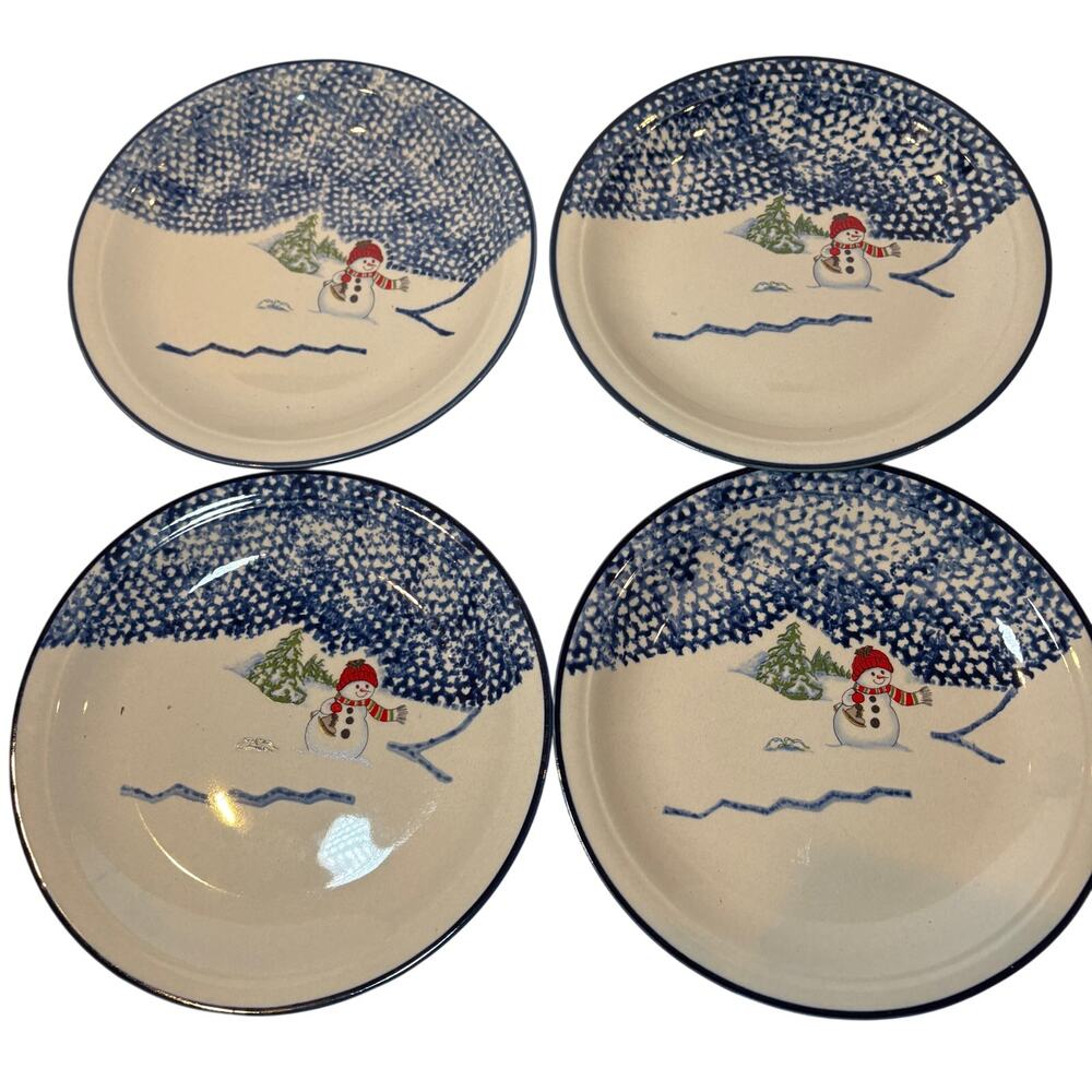 Set 4 Thomson Pottery Snowman Small Salad Plates Winter 7.5" Plates